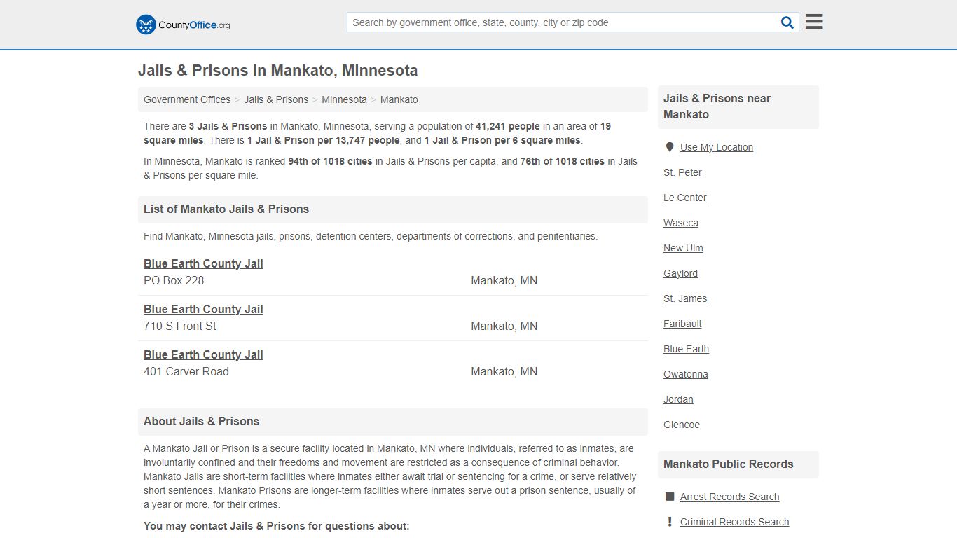 Jails & Prisons - Mankato, MN (Inmate Rosters & Records)
